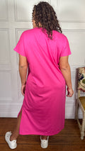 CurveWow Side Split Midaxi T-Shirt Dress Pink