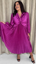 CurveWow Twist Front Satin Midi Purple
