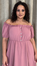 CurveWow Bardot Midi Dress Pink