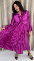 CurveWow Twist Front Satin Midi Purple