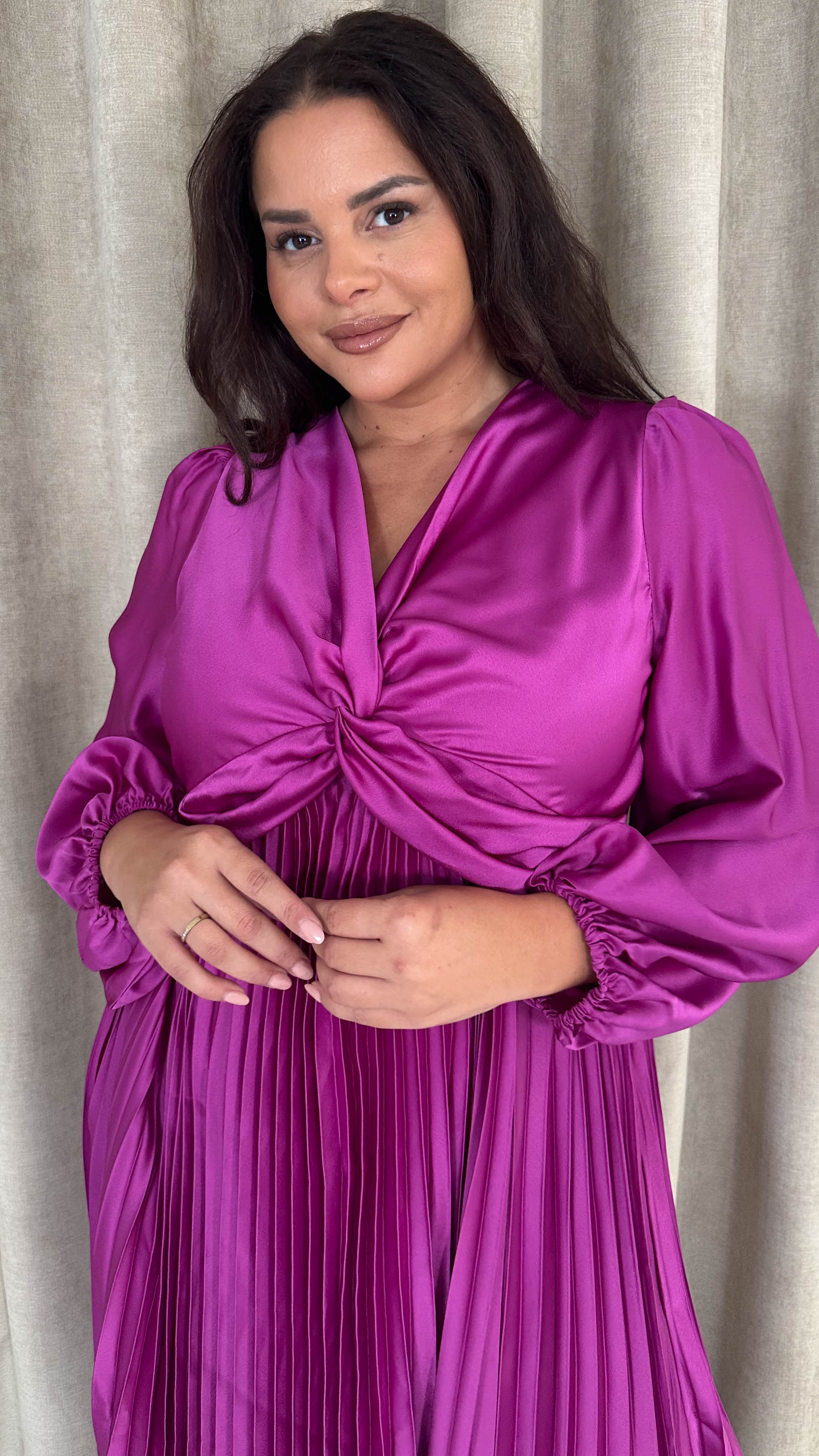 CurveWow Twist Front Satin Midi Purple