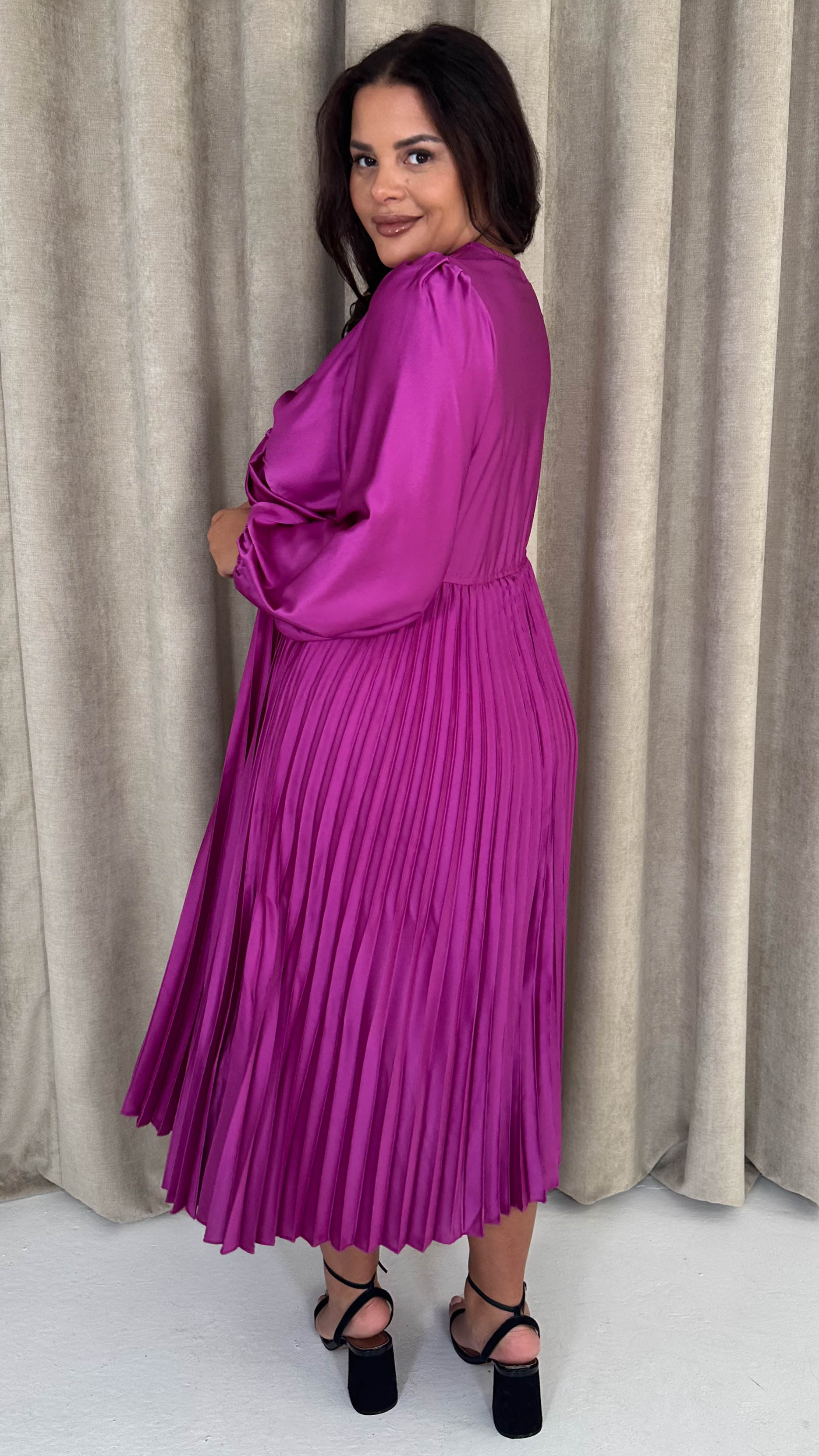 CurveWow Twist Front Satin Midi Purple