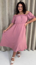 CurveWow Bardot Midi Dress Pink