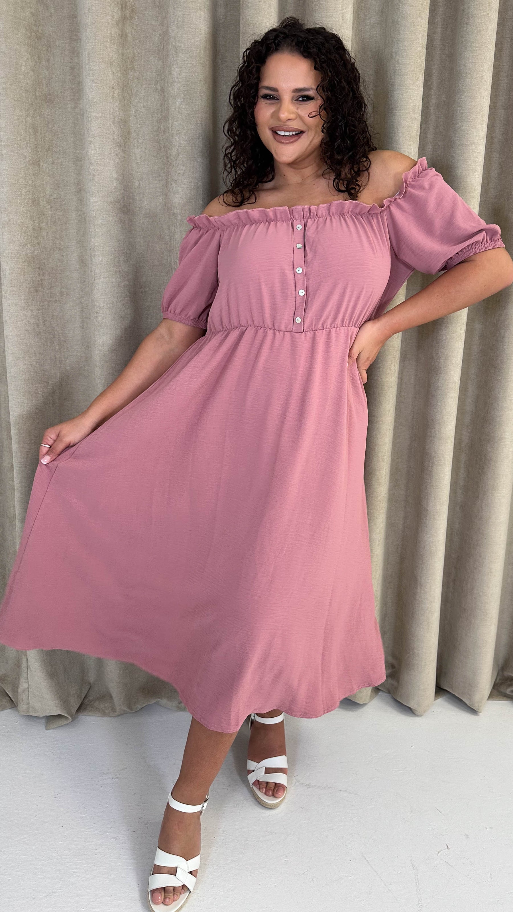bardot midi dress CurveWow Bardot Midi Dress Pink – Curvewow