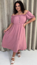 CurveWow Bardot Midi Dress Pink