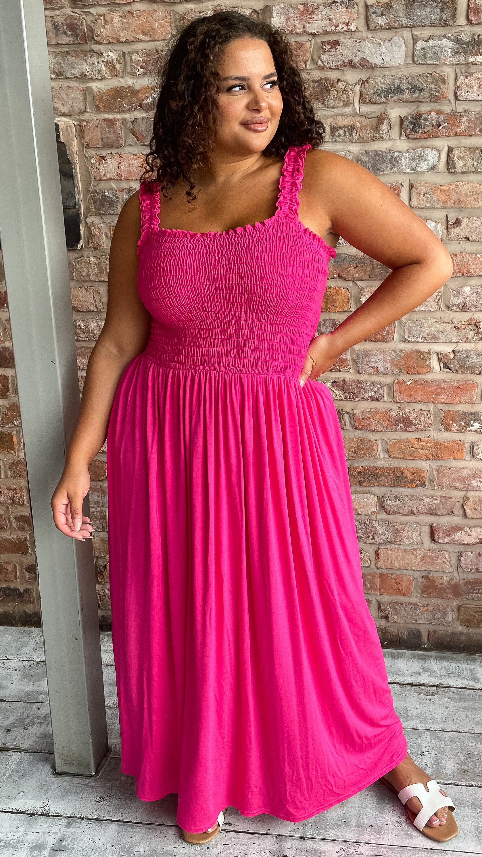 CurveWow Shirred Bust Maxi Dress Pink