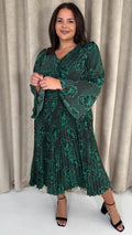 CurveWow Side Knot Pleated Dress Green Floral