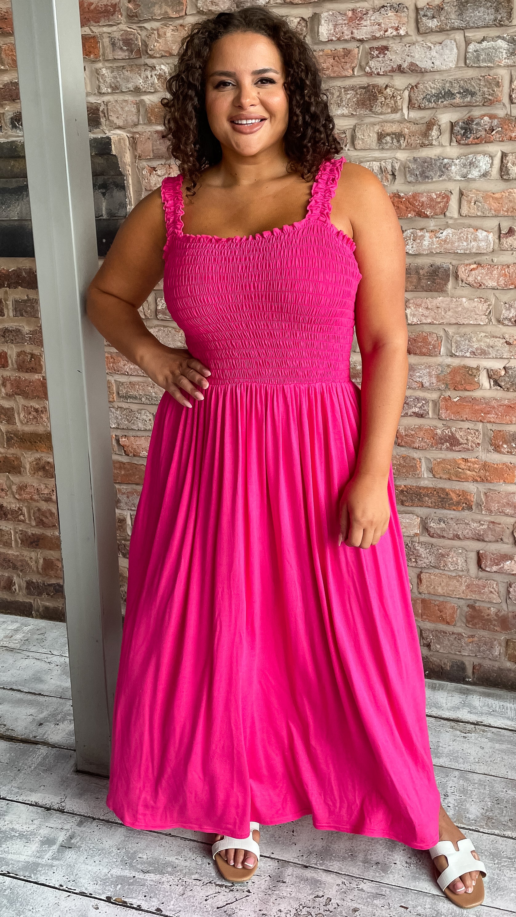 CurveWow Shirred Bust Maxi Dress Pink