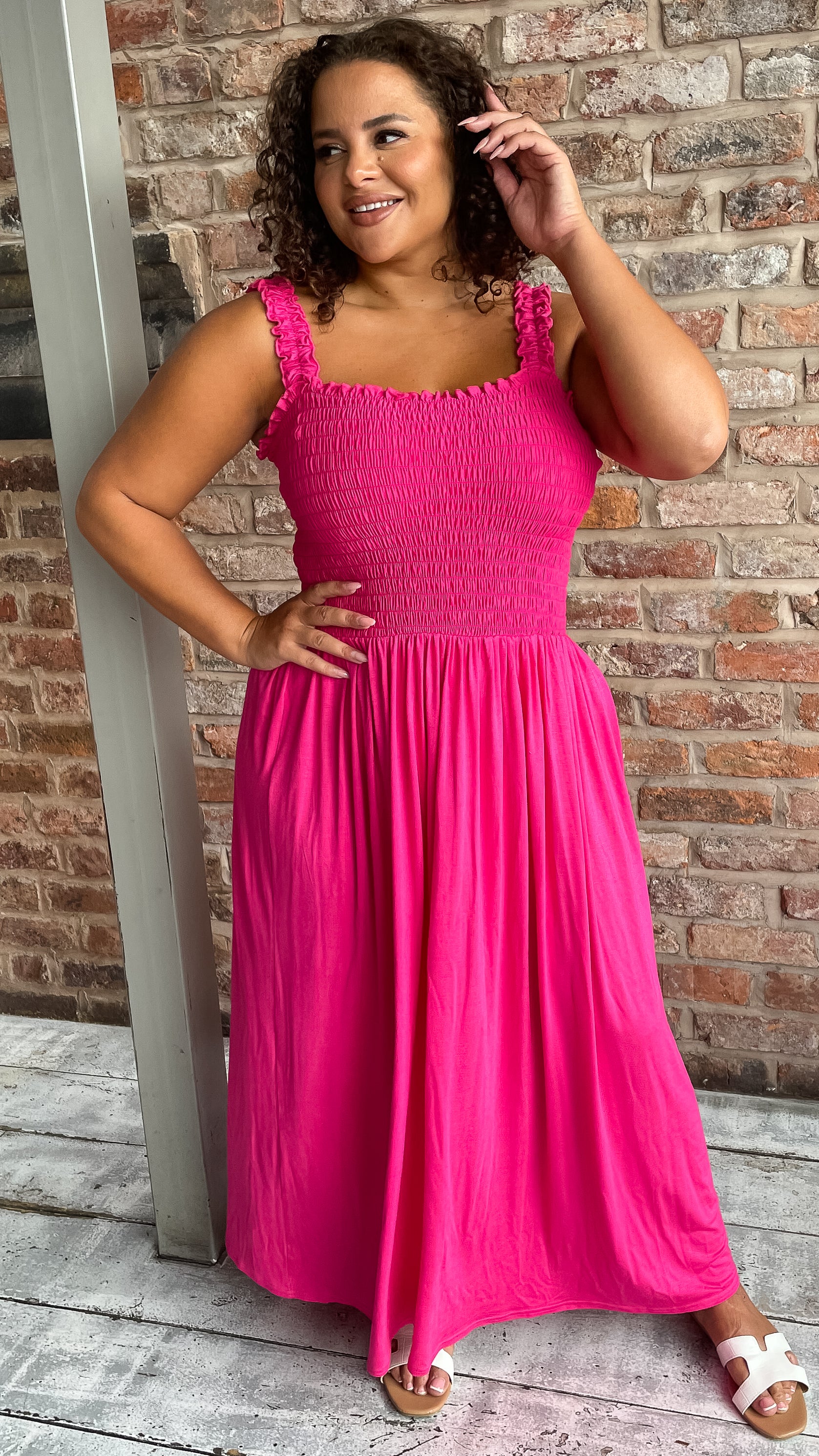 CurveWow Shirred Bust Maxi Dress Pink