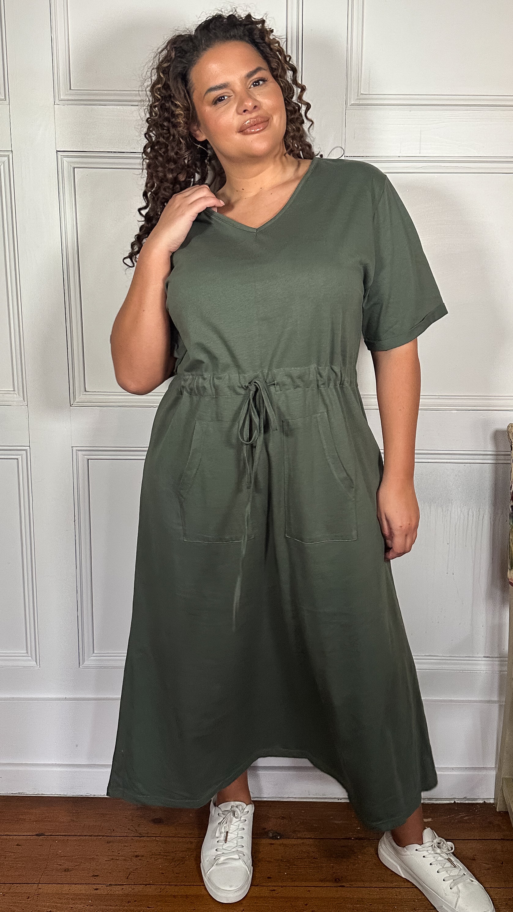 CurveWow Maxi T-Shirt Dress With Drawstring Khaki