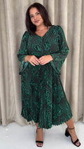 CurveWow Side Knot Pleated Dress Green Floral