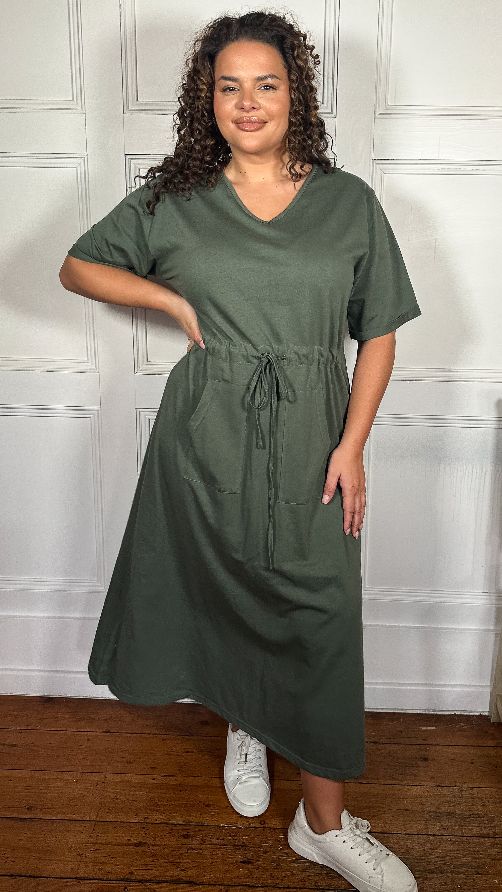 CurveWow Maxi T-Shirt Dress With Drawstring Khaki
