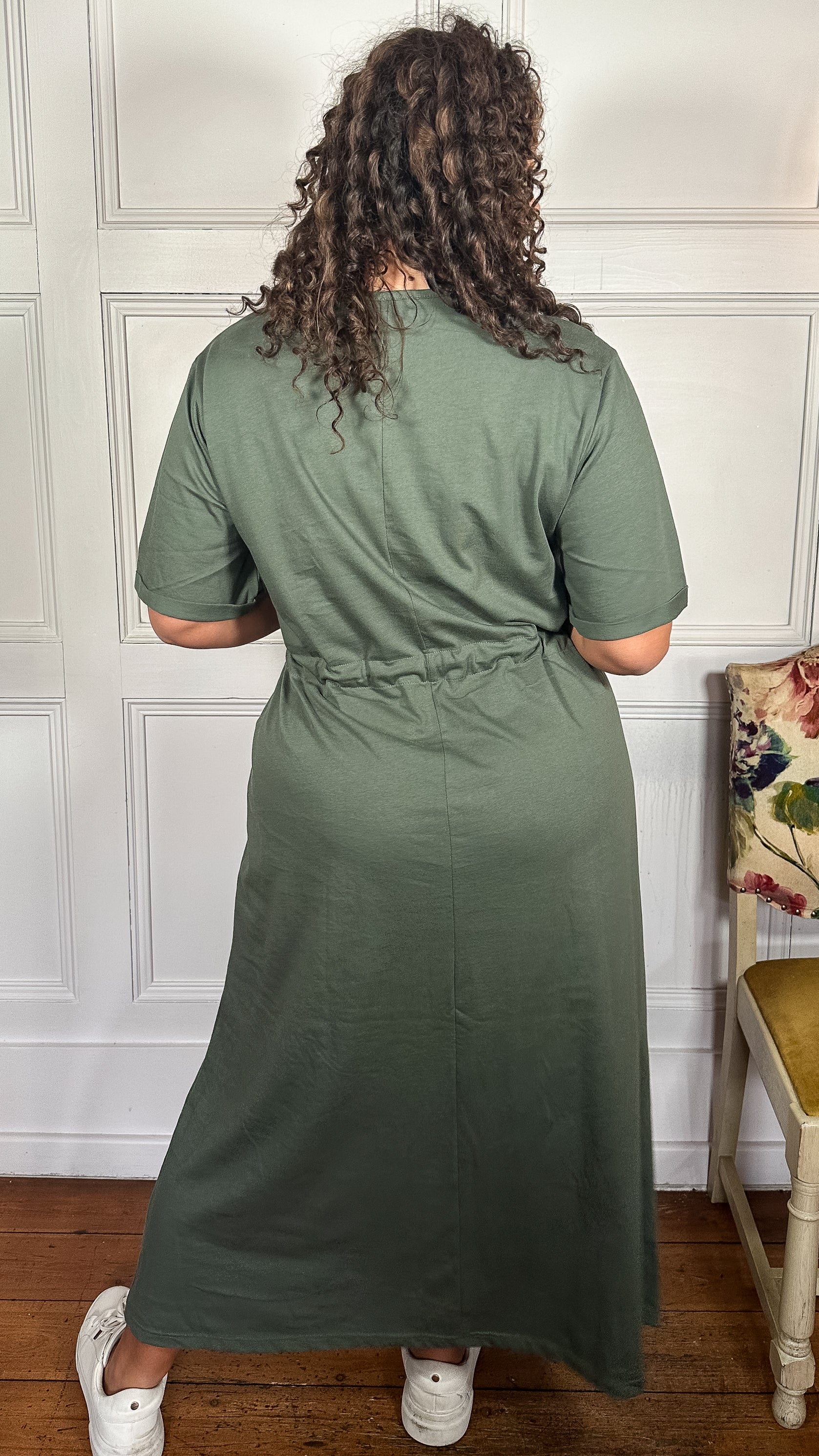 CurveWow Maxi T-Shirt Dress With Drawstring Khaki