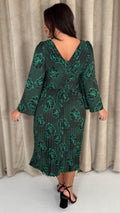 CurveWow Side Knot Pleated Dress Green Floral