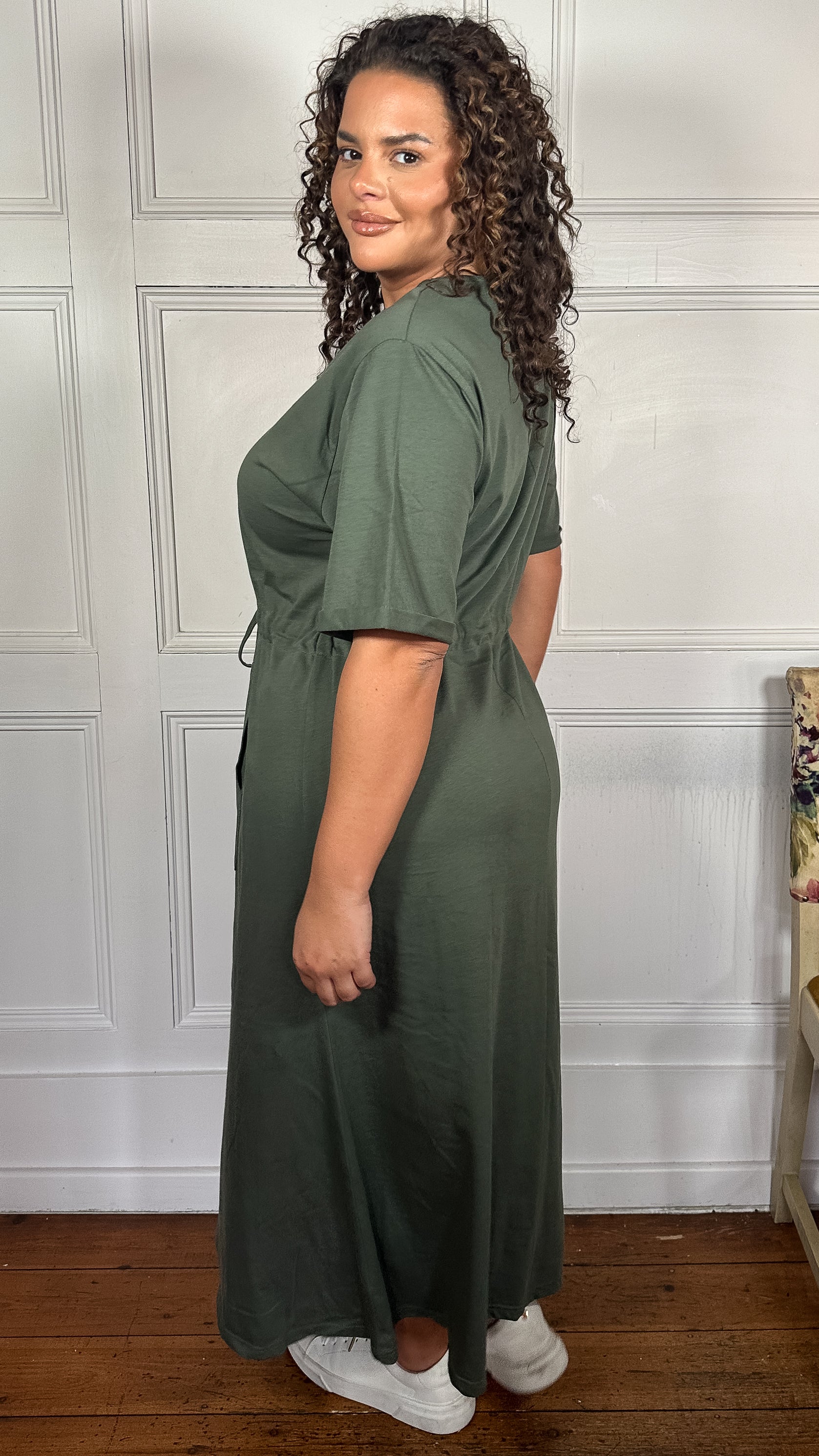 CurveWow Maxi T-Shirt Dress With Drawstring Khaki