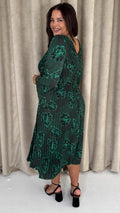 CurveWow Side Knot Pleated Dress Green Floral
