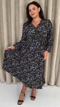 CurveWow Wrap Waist Tie Midi Dress Black Floral
