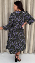 CurveWow Wrap Waist Tie Midi Dress Black Floral