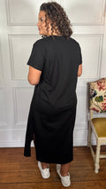 CurveWow Side Split Midaxi T-Shirt Dress Black