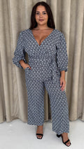 CurveWow Wrap Tie Side Jumpsuit Black Mono