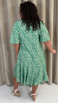 CurveWow Wrap Angel Sleeve Trapeze Midi Dress Green Ditsy