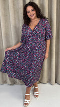 CurveWow Wrap Midi Dress Black Multi Floral