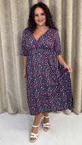 CurveWow Wrap Midi Dress Black Multi Floral