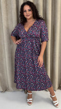 CurveWow Wrap Midi Dress Black Multi Floral