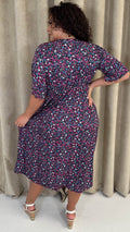 CurveWow Wrap Midi Dress Black Multi Floral