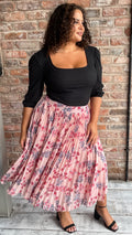 CurveWow Pleated Pink Floral Skirt