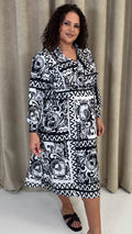 CurveWow V-Neck Tile Print Shirt Dress Mono