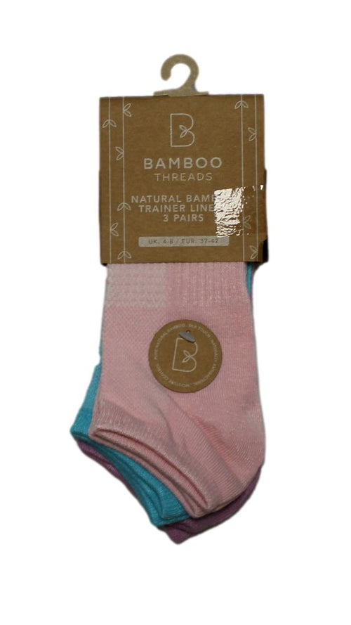 3 Pack Bamboo Pastel Trainer Socks Multi
