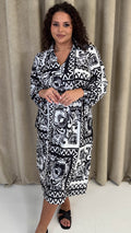 CurveWow V-Neck Tile Print Shirt Dress Mono