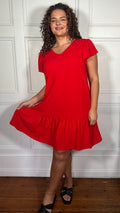 CurveWow Ruffle Tiered Mini Dress Red