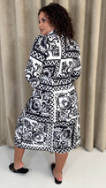 CurveWow V-Neck Tile Print Shirt Dress Mono