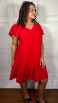 CurveWow Ruffle Tiered Mini Dress Red
