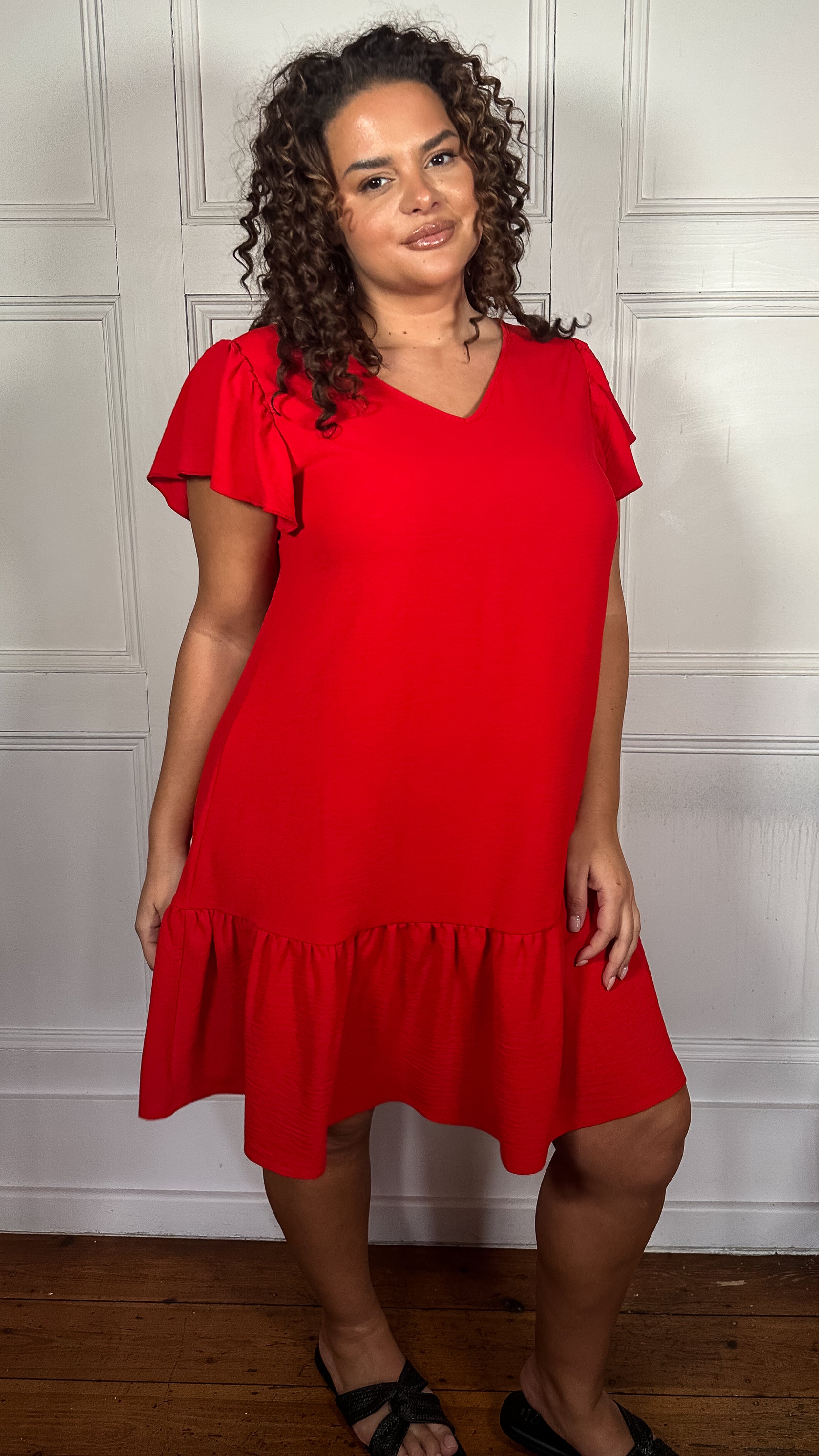 CurveWow Ruffle Tiered Mini Dress Red