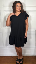 CurveWow Ruffle Tiered Mini Dress Black