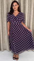 CurveWow Mesh Angel Sleeve Dress Plum Spot