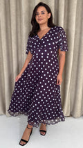 CurveWow Mesh Angel Sleeve Dress Plum Spot