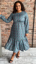 CurveWow Tiered Smock Dress Green Floral