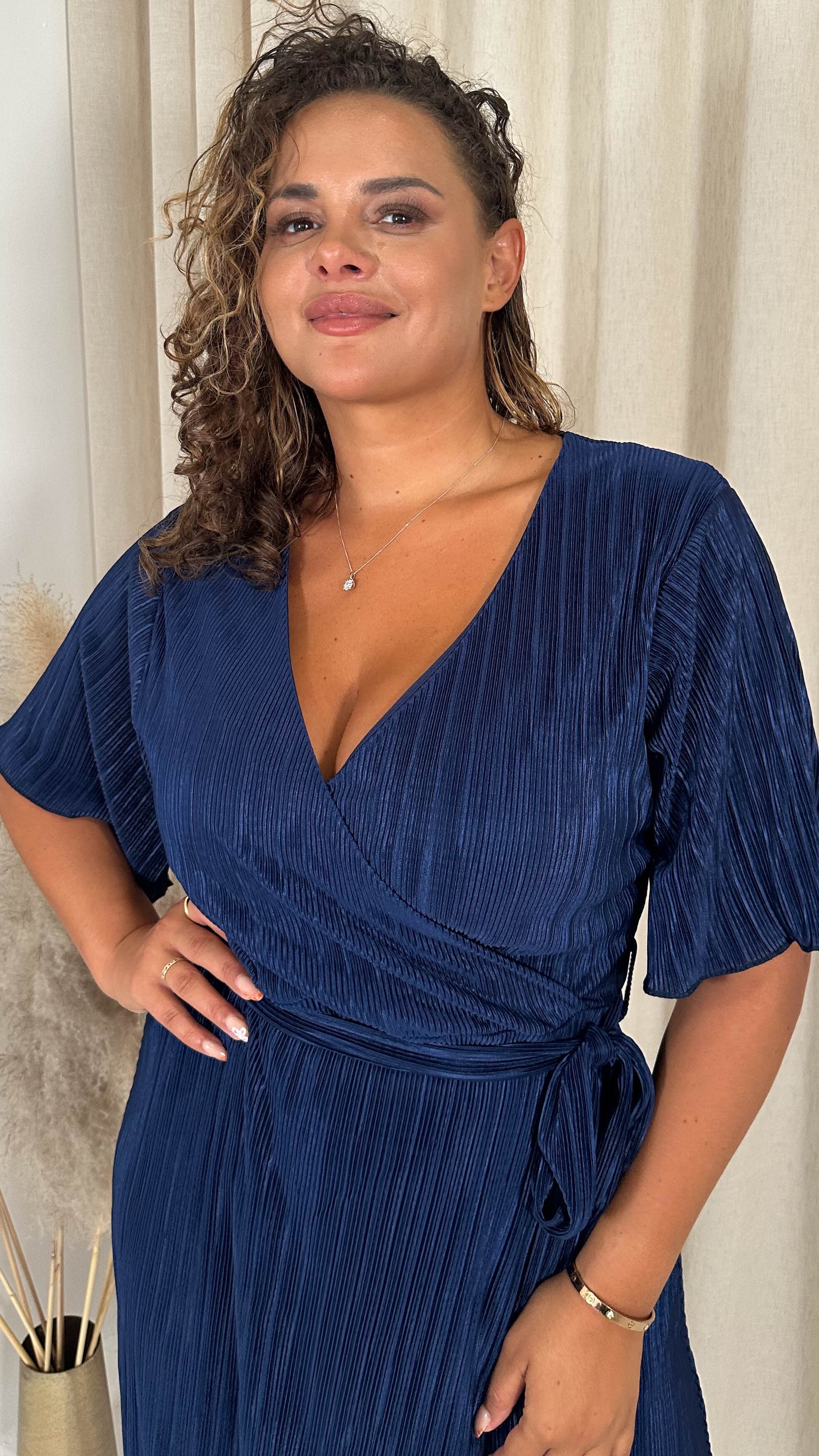 CurveWow Wrap Plisse Dress Navy Curvewow CurveWow Wrap Plisse Dress Navy Curvewow