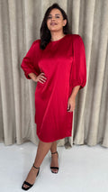 CurveWow Balloon Sleeve Shift Dress Red