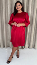 CurveWow Balloon Sleeve Shift Dress Red