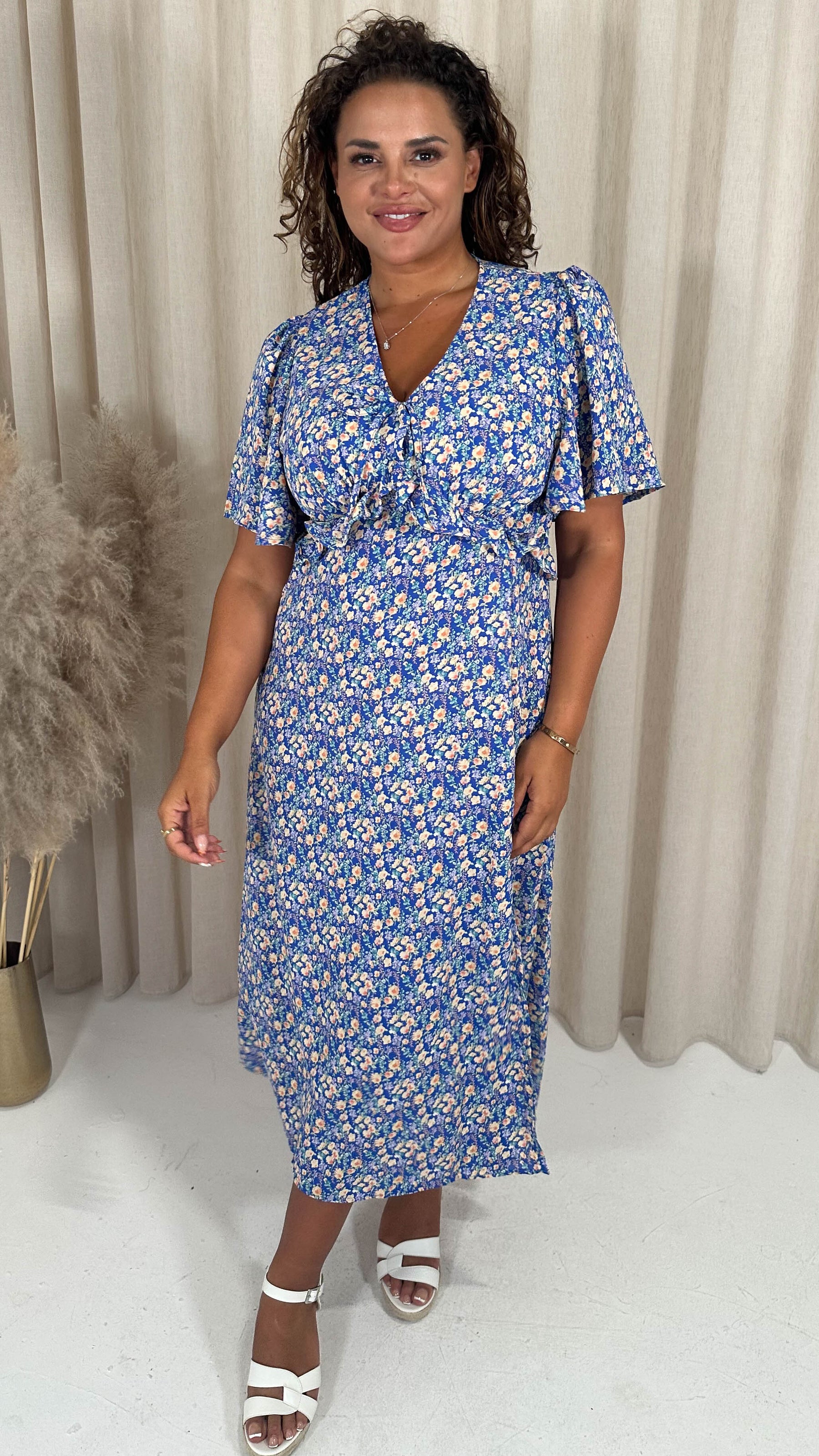 blue floral ruffle tea dress Missguided blue floral ruffle tea dress
