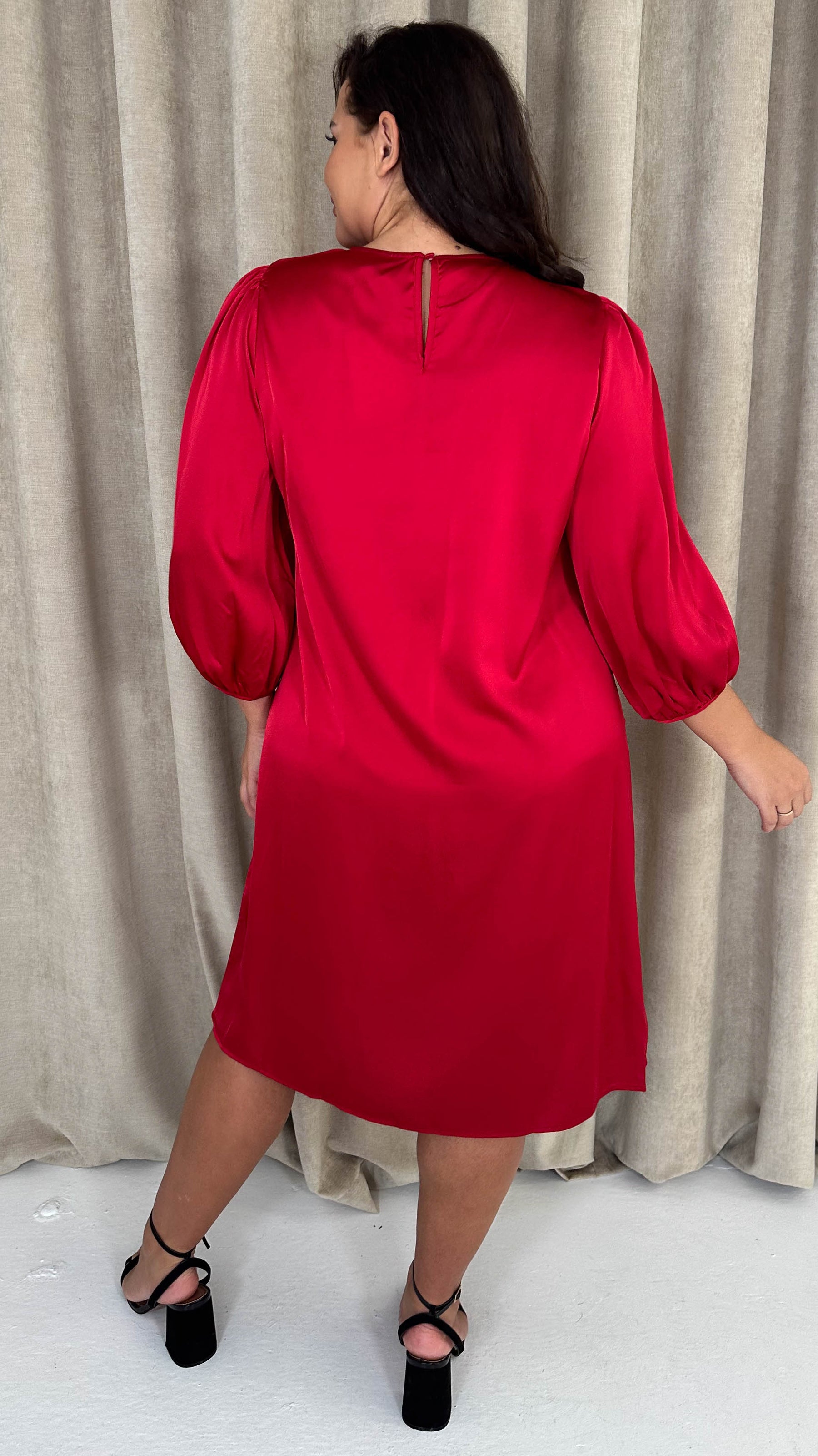 red long sleeve shift dress Women's Red Satin Corset Bardot Ruched Long Sleeve Shift Dress