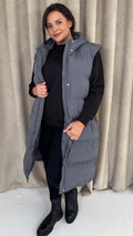 CurveWow Hooded Longline Gilet Grey