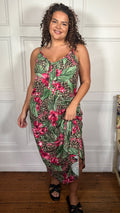 CurveWow Printed Tie Front Maxi Dress Leopard Floral
