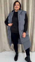 CurveWow Hooded Longline Gilet Grey