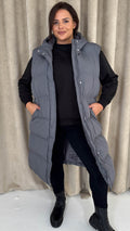 CurveWow Hooded Longline Gilet Grey